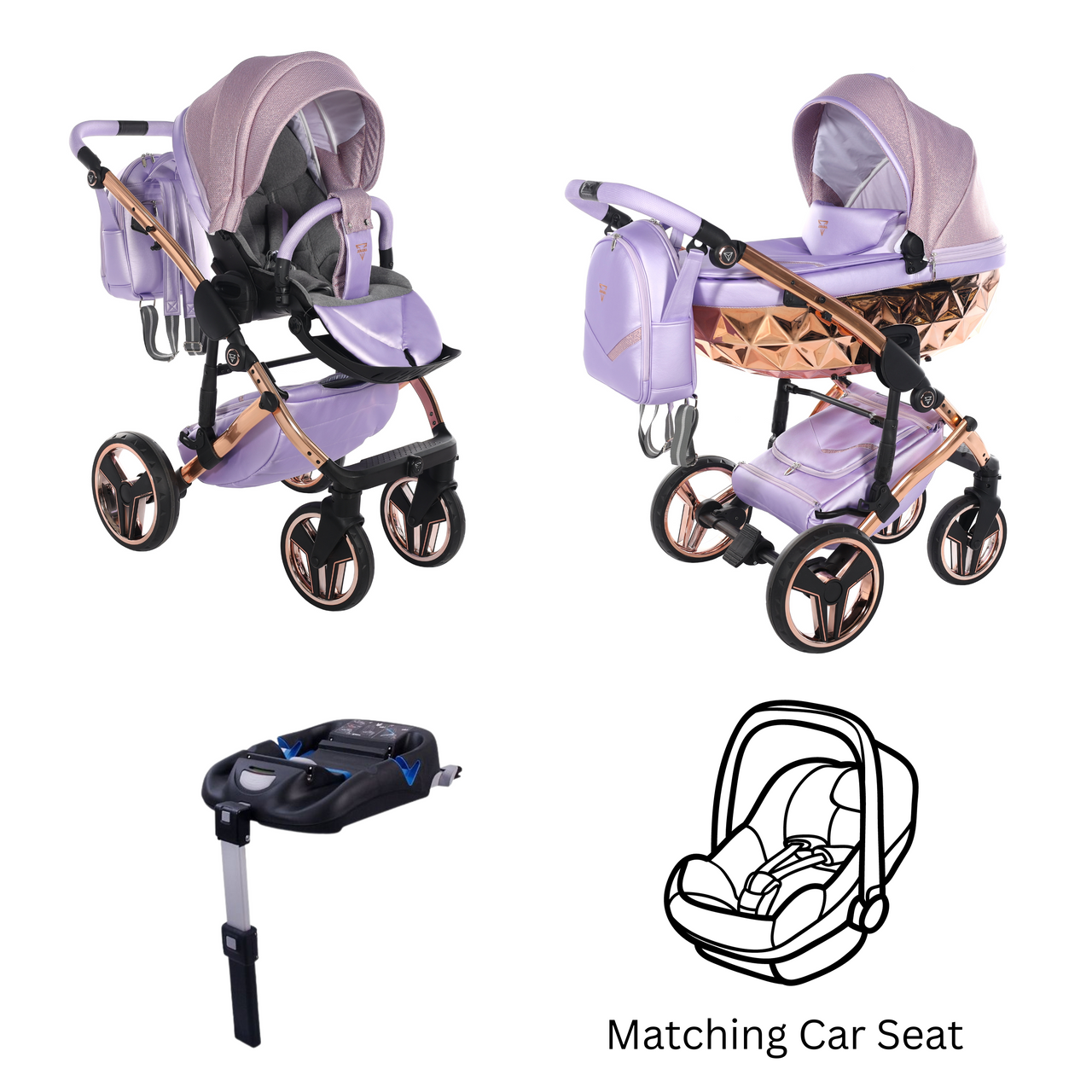 Junama Dolce 3 In 1 Travel System - Lilac / Rose Gold - Yes | For Your Little One