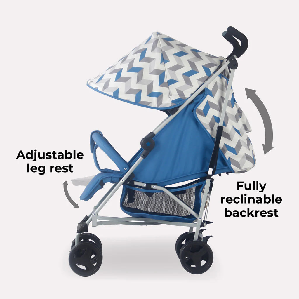 My Babiie MB02  Lightweight Stroller - Blue and Grey Chevron - For Your Little One