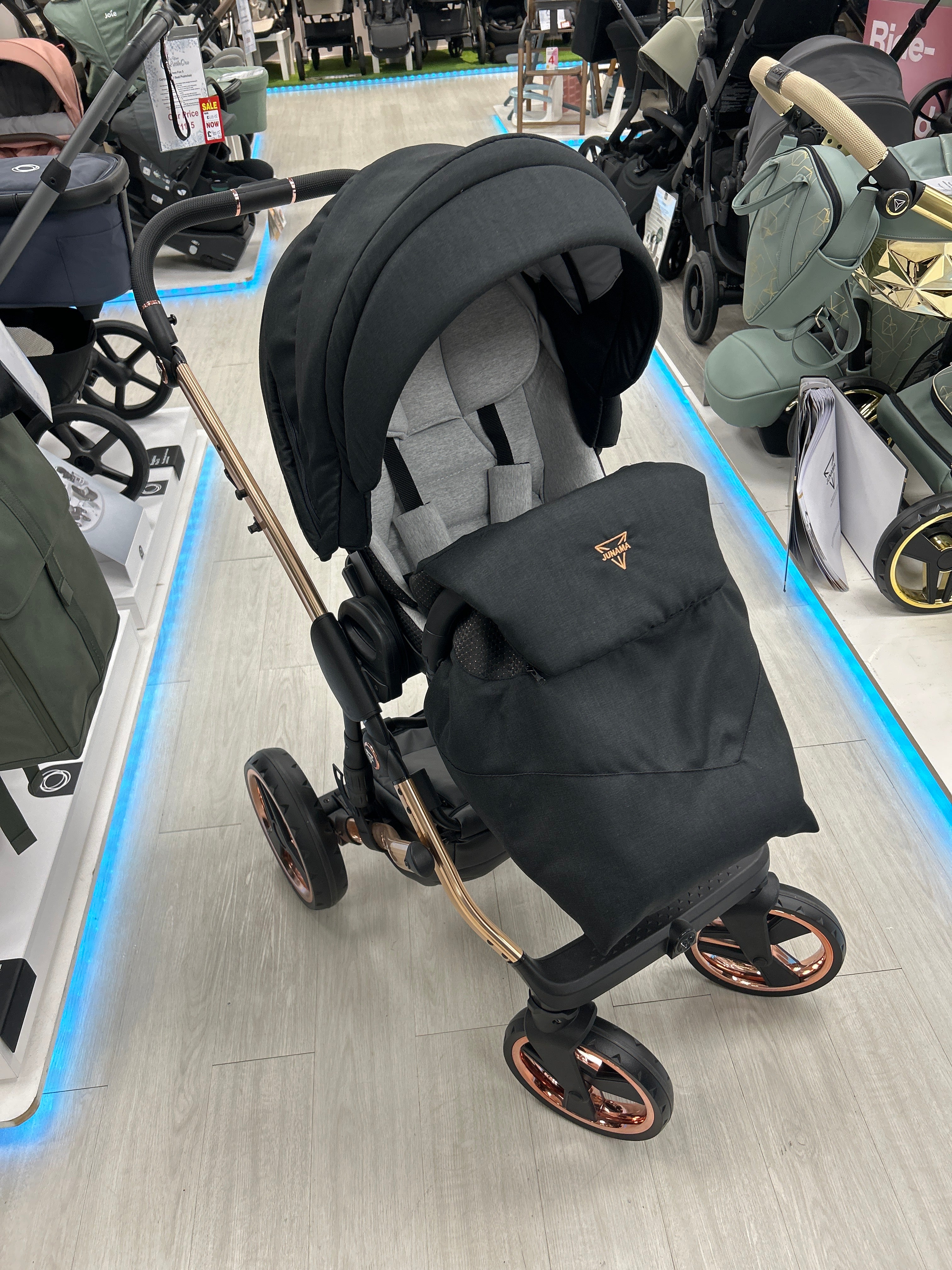 Junama Diamond S Line 2 in 1 Pram – Black And Rose Gold (Showroom Display)