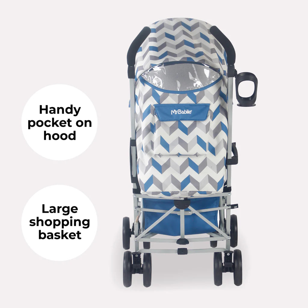 My Babiie MB02  Lightweight Stroller - Blue and Grey Chevron - For Your Little One