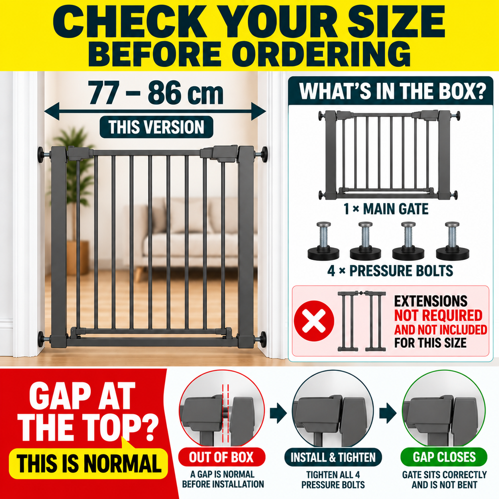 FYLO Baby Safety Stair Gate Pressure Fit 75cm - 86cm - Grey - Grade A - For Your Little One