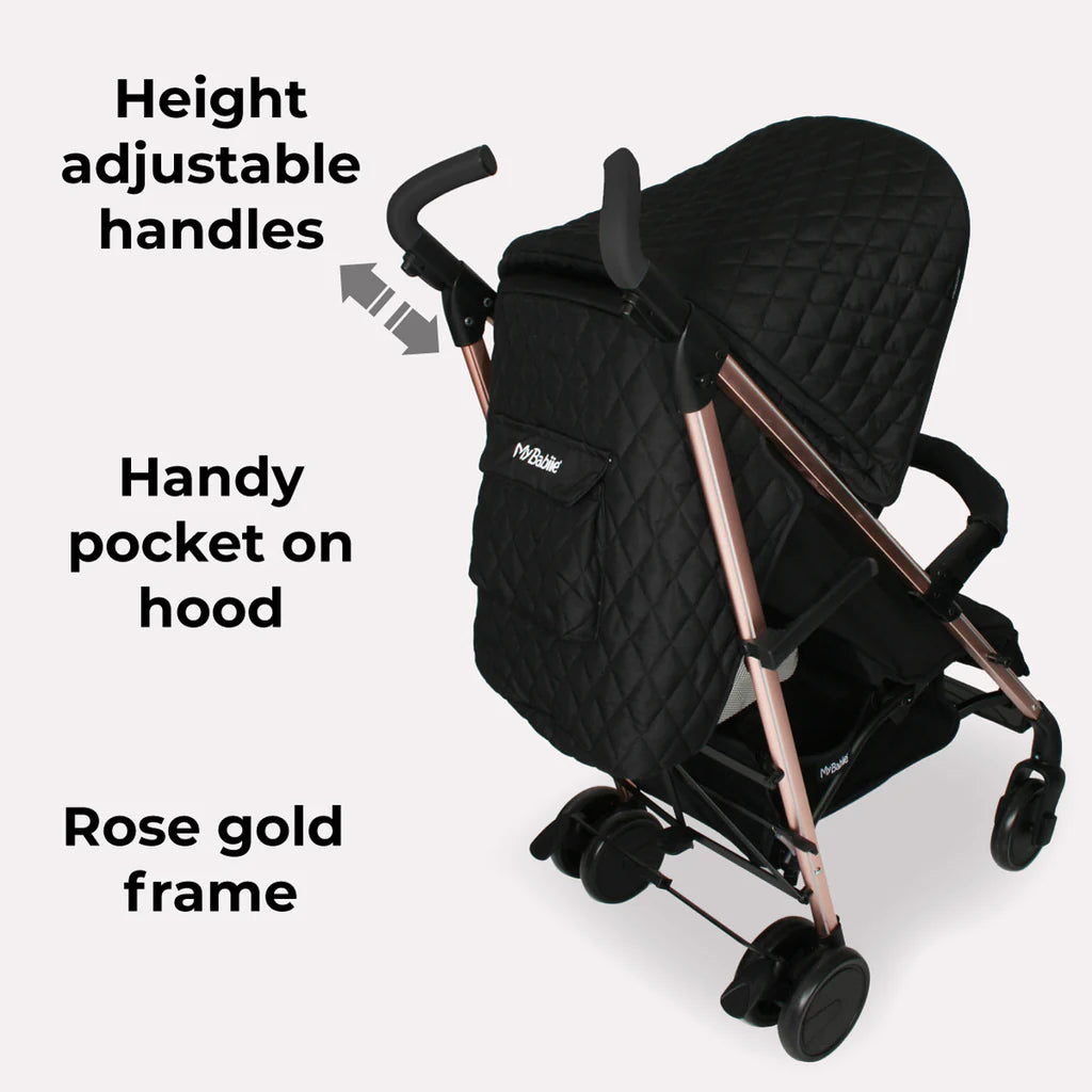 My Babiie MB51 Billie Faiers Rose Gold Black Quilted Stroller - For Your Little One