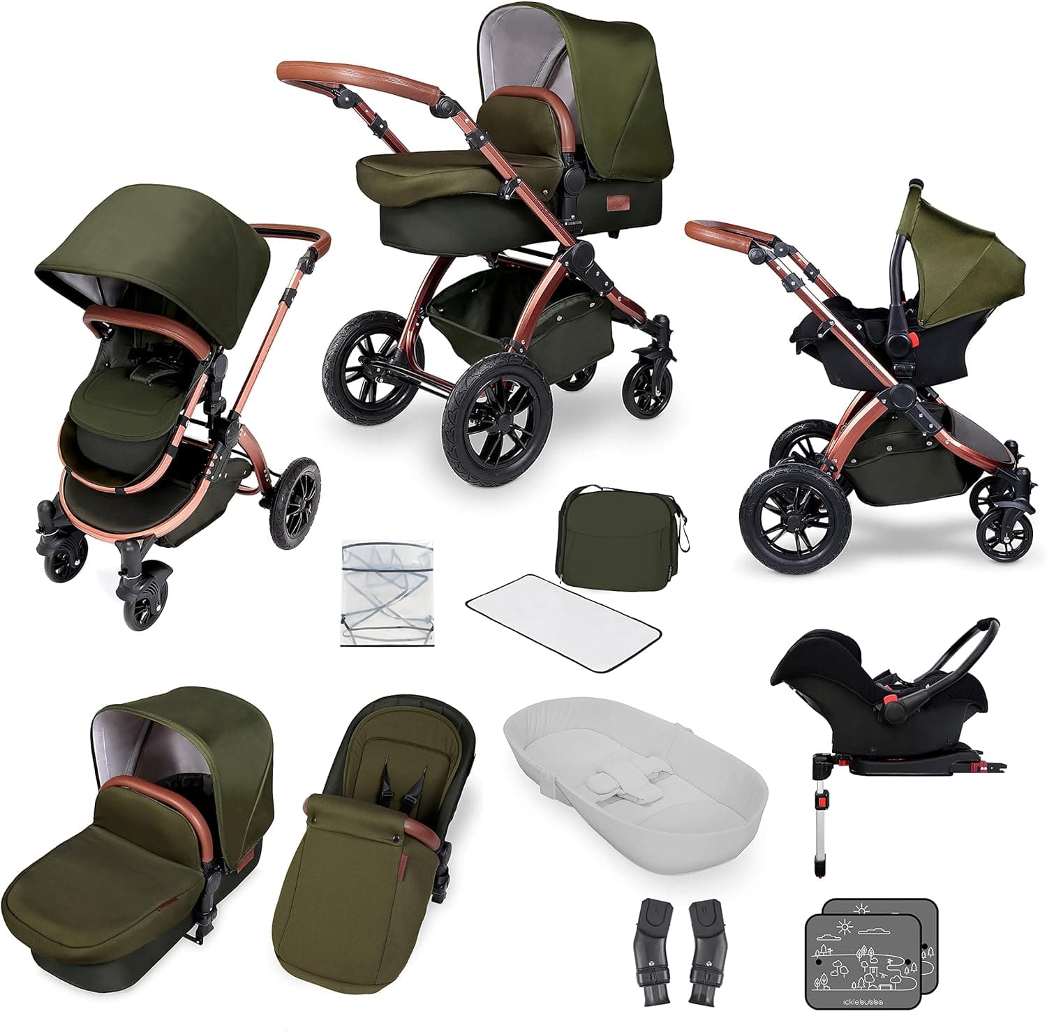 Ickle bubba Stomp V4 All in One Travel System With Isofix Base (Galaxy) - Bronze / woodland -  | For Your Little One