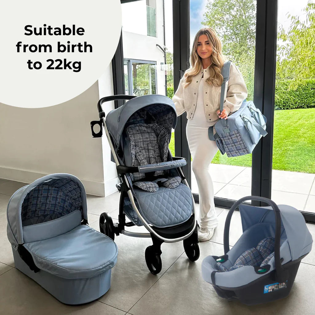 My Babiie MB200i 3-in-1 Travel System with i-Size Car Seat - Dani Dyer Blue Plaid -  | For Your Little One