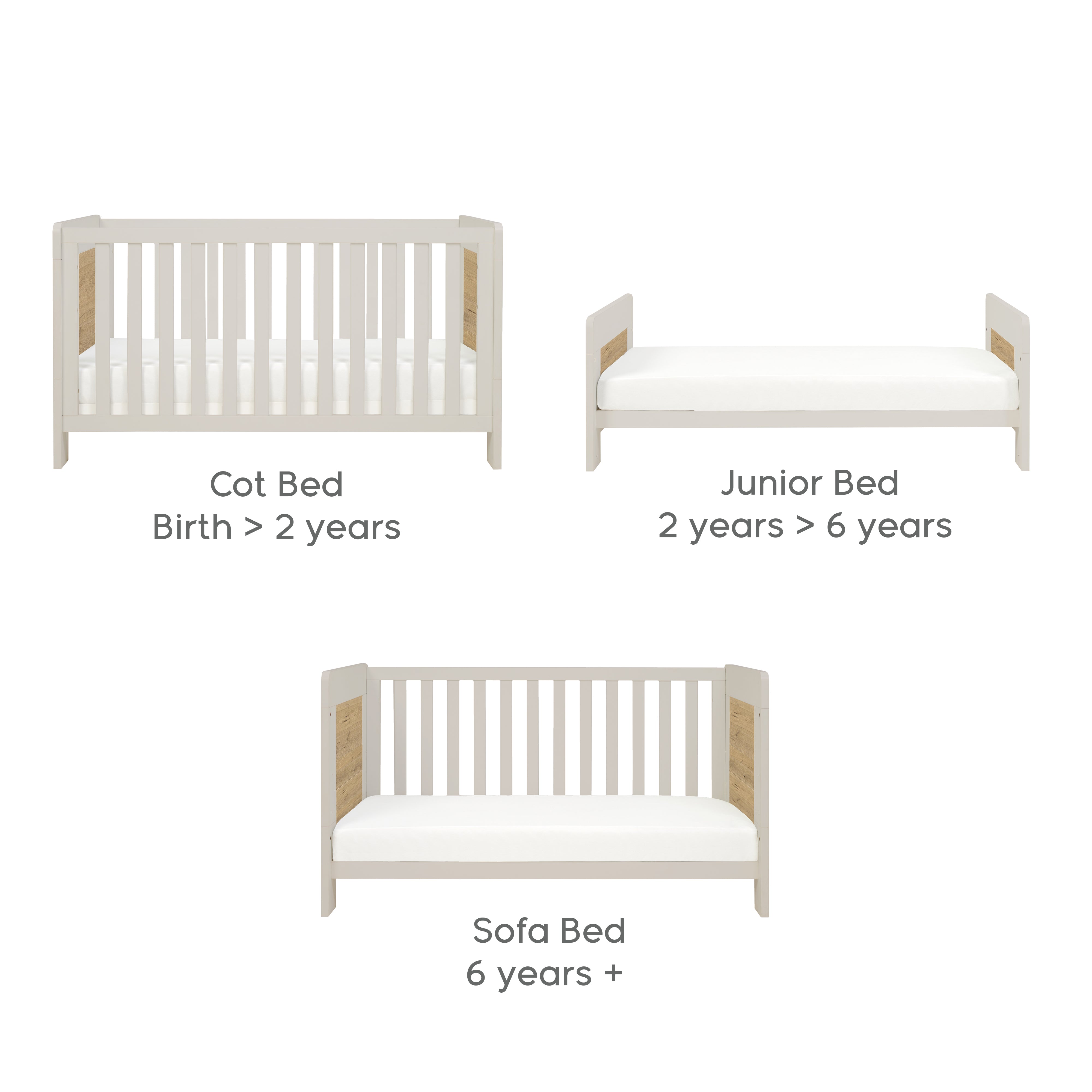 Tutti Bambini Essentials Alba Cot Bed - White Sand / Distressed Oak