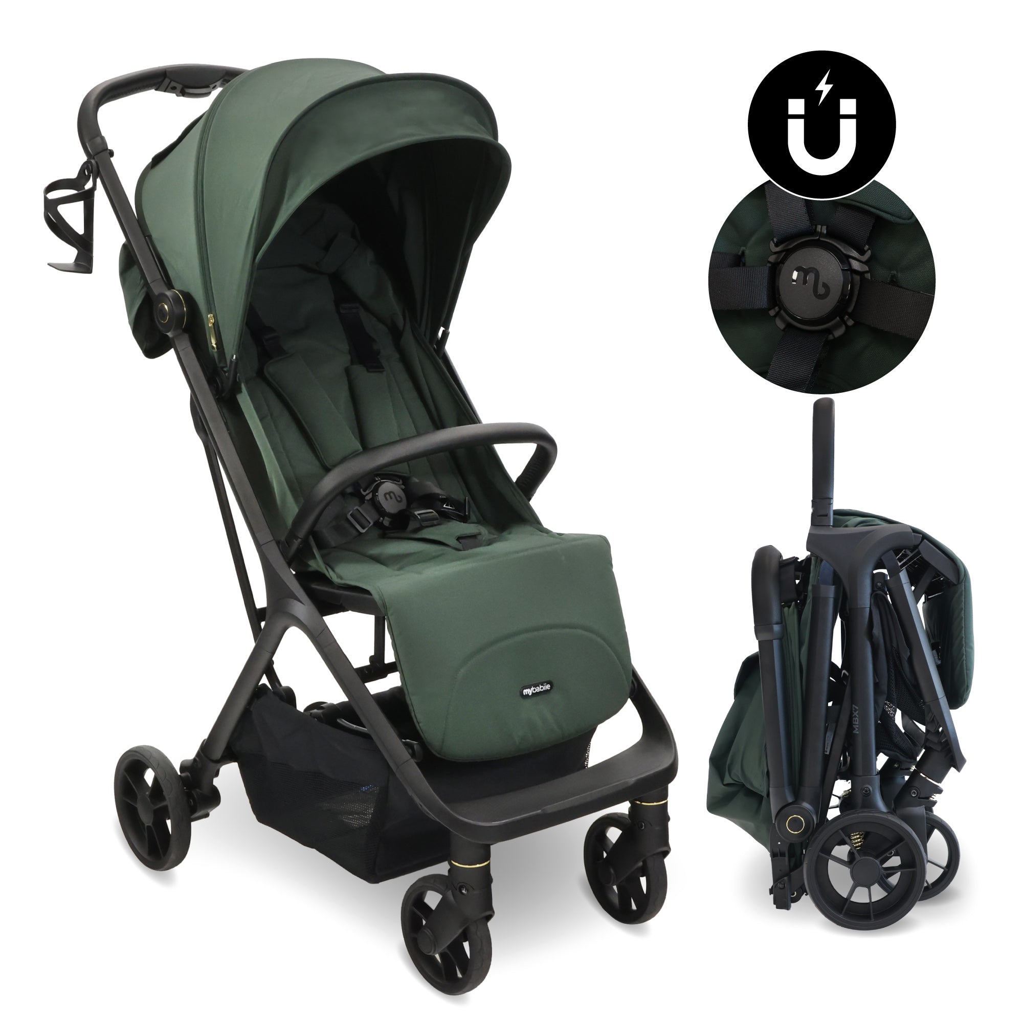 My Babiie MBX7 Plus Auto Fold Stroller - Forest Green   