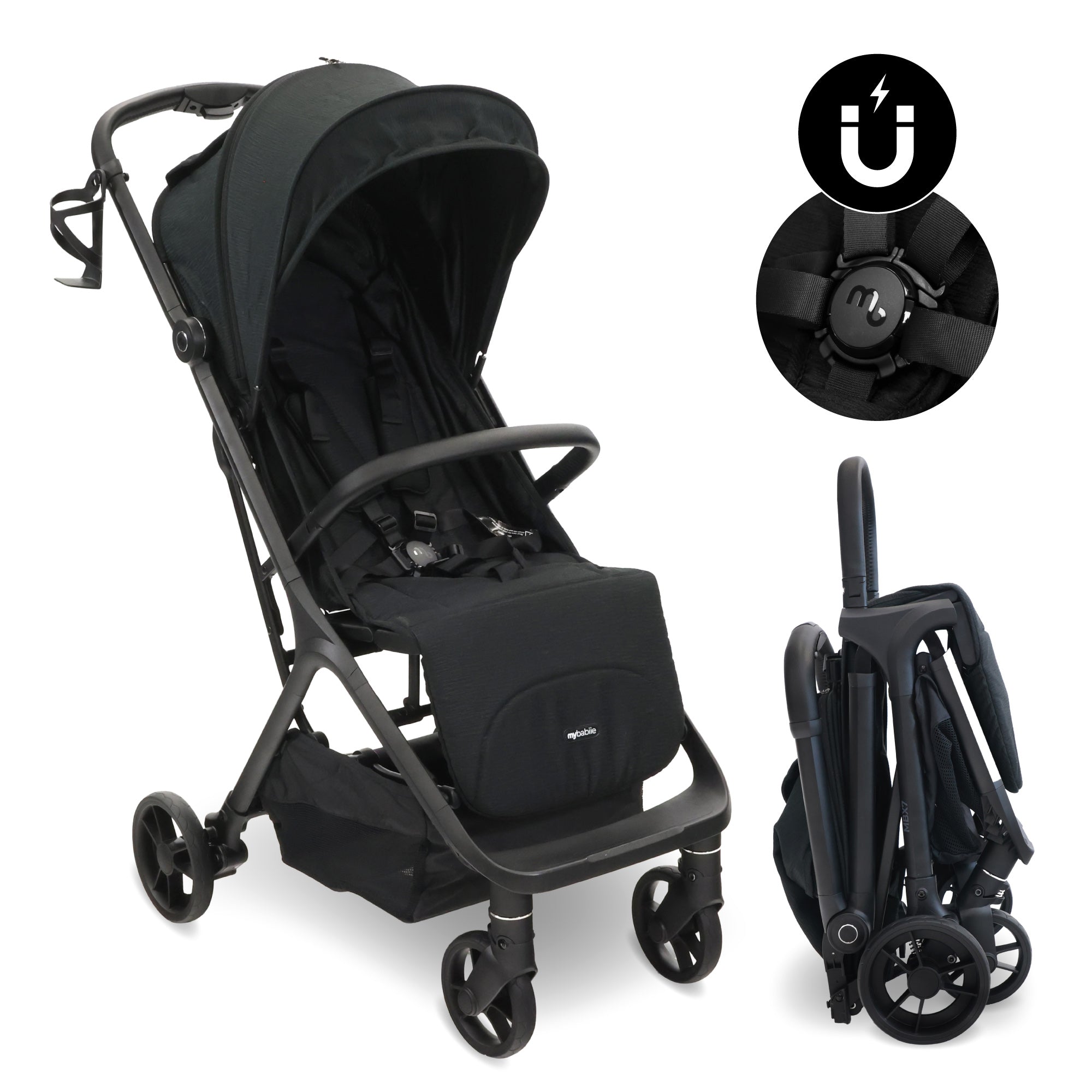 My Babiie MBX7 Plus Auto Fold Stroller - Black   