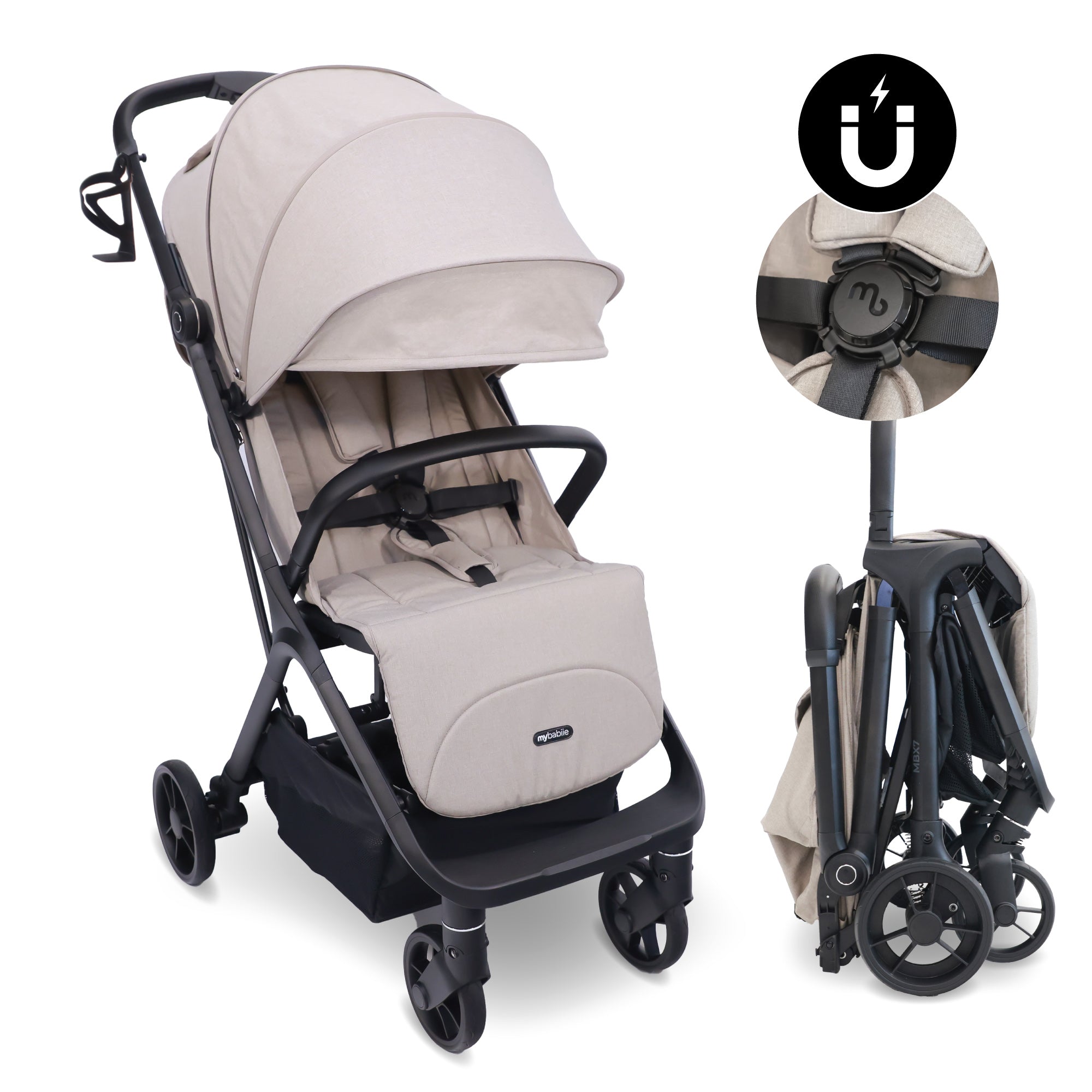 My Babiie MBX7 Plus Auto Fold Stroller - Camel   