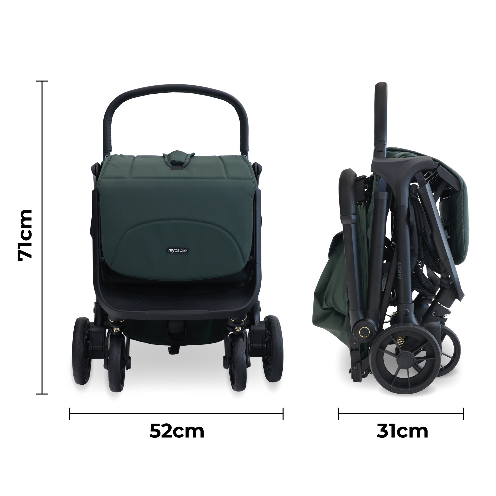 My Babiie MBX7 Plus Auto Fold Stroller - Forest Green   