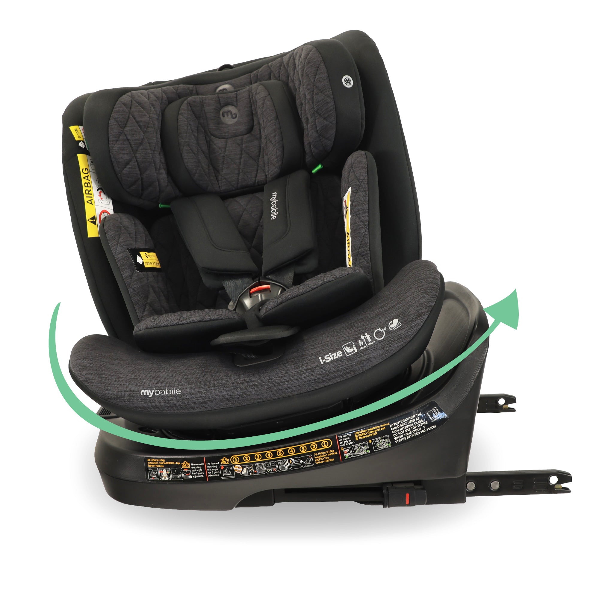 My Babiie Spin Top Tether I-Size Car Seat - Black Melange