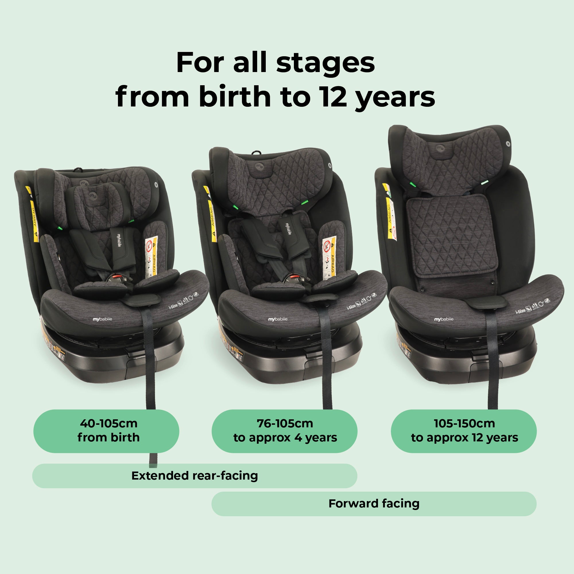 My Babiie Spin Top Tether I-Size Car Seat - Black Melange