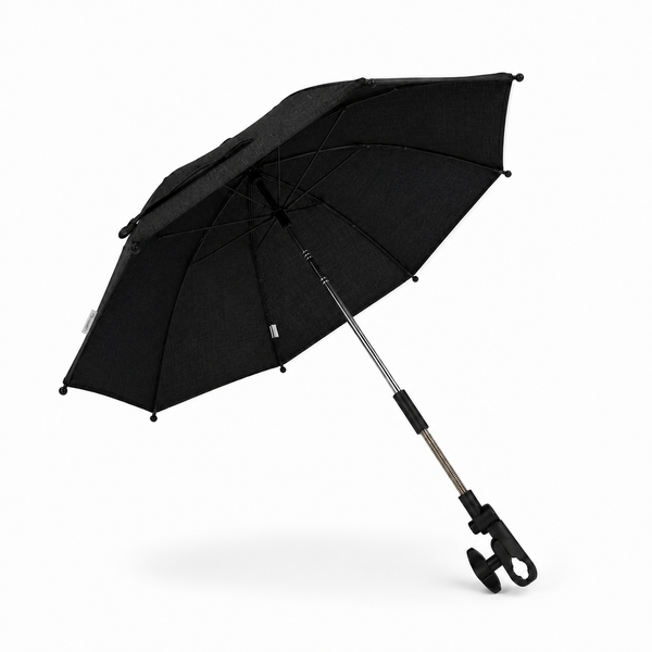 Midnight black baby pushchair parasol with adjustable pole and clamp attachment