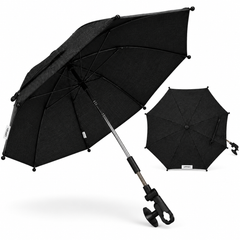 Black baby stroller parasol umbrella with clamp mounts and crank handle