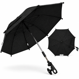 Black baby stroller parasol umbrella with clamp mounts and crank handle