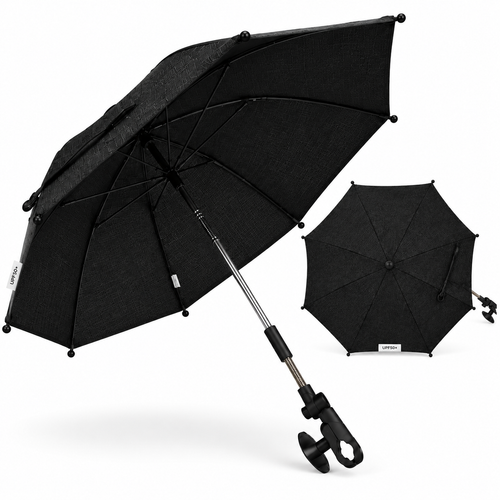 Black baby stroller parasol umbrella with clamp mounts and crank handle