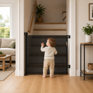 FYLO Baby Fabric Safety Retractable Stair Gate - Black (Upto 120cm Width)