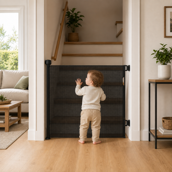 FYLO Baby Fabric Safety Retractable Stair Gate - Black (Upto 120cm Width)