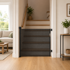 FYLO Baby Fabric Safety Retractable Stair Gate - Black (Upto 120cm Width)
