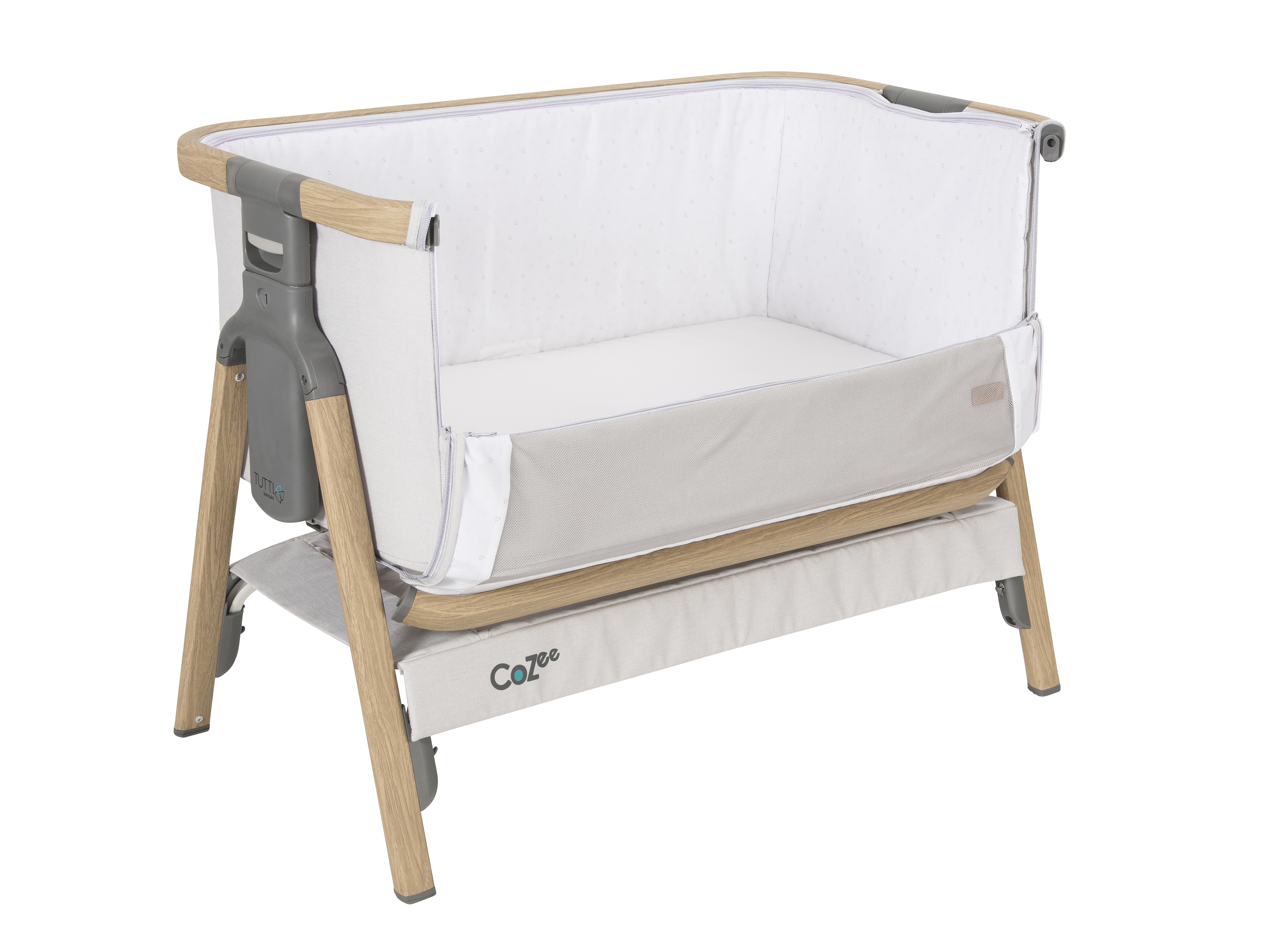 Tutti Bambini Cozee Bedside Crib - Oak/Sterling Silver -  | For Your Little One