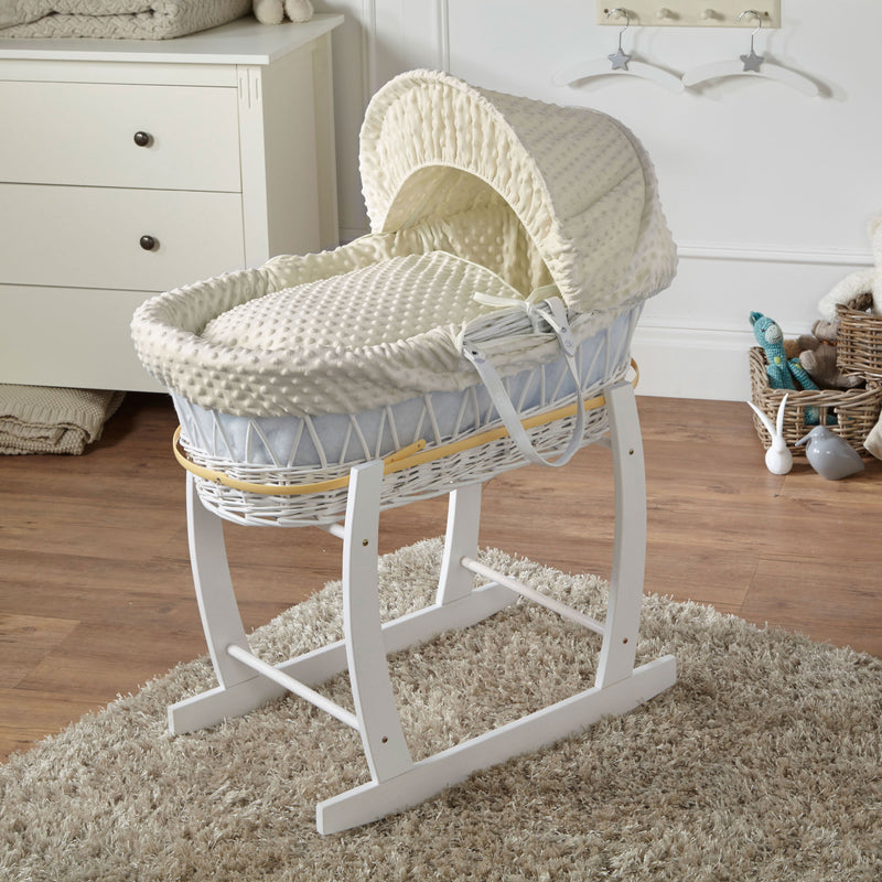 Cream Dimple White Wicker Baby Moses Basket With Stand