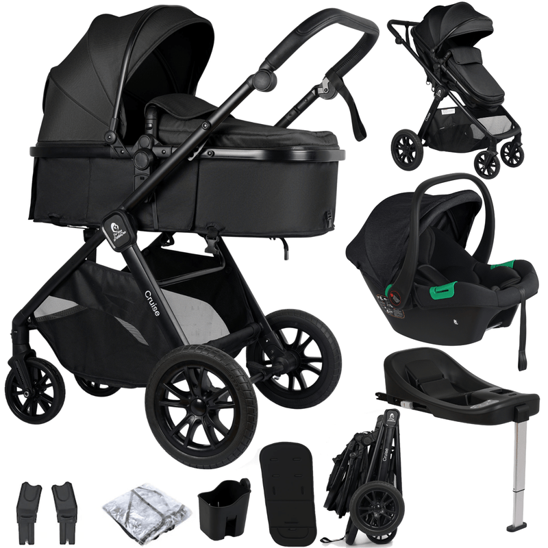 For Your Little One Cruise 3 In 1 Travel System With Car Seat And ISOFIX Base - Eclipse Black (Free Cupholder / Seat Liner Included!)