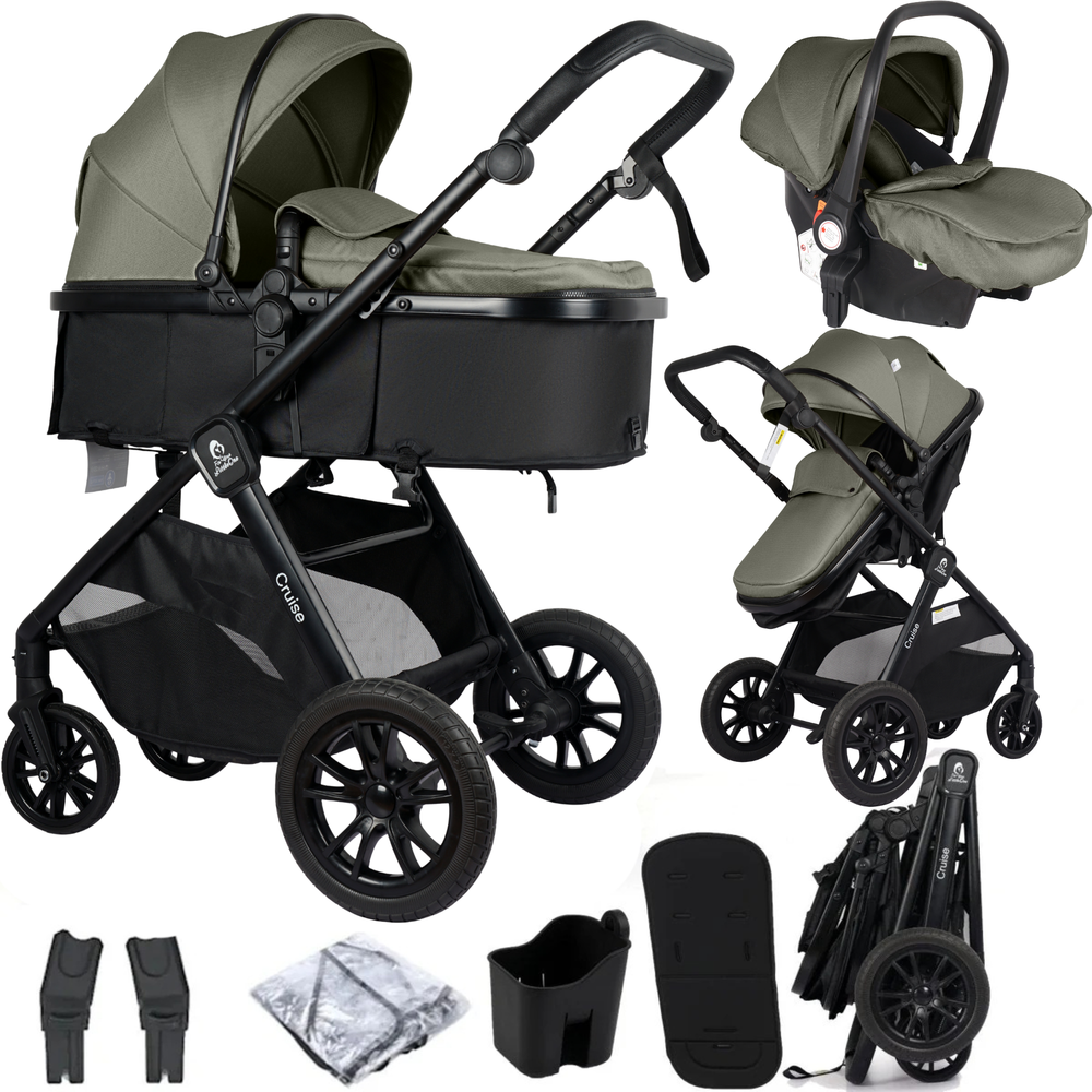 For Your Little One Cruise 3 In 1 Travel System With i-Size Car Seat - Pebble Sage (Free Cupholder And Seat Liner Included!)
