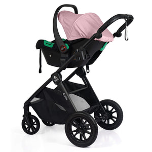 3-in-1 travel system stroller with attached blush rose infant car seat