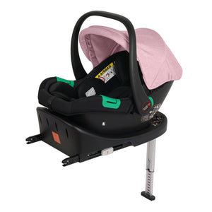 Blush rose infant car seat with black shell and extended base support legs