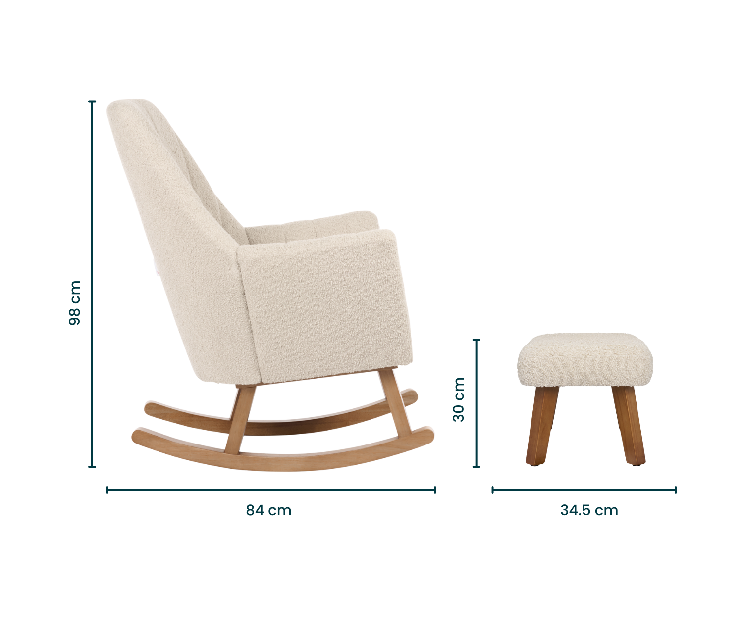 Jonah Luxe Rocking Chair & Foot Stool - Boucle Mushroom