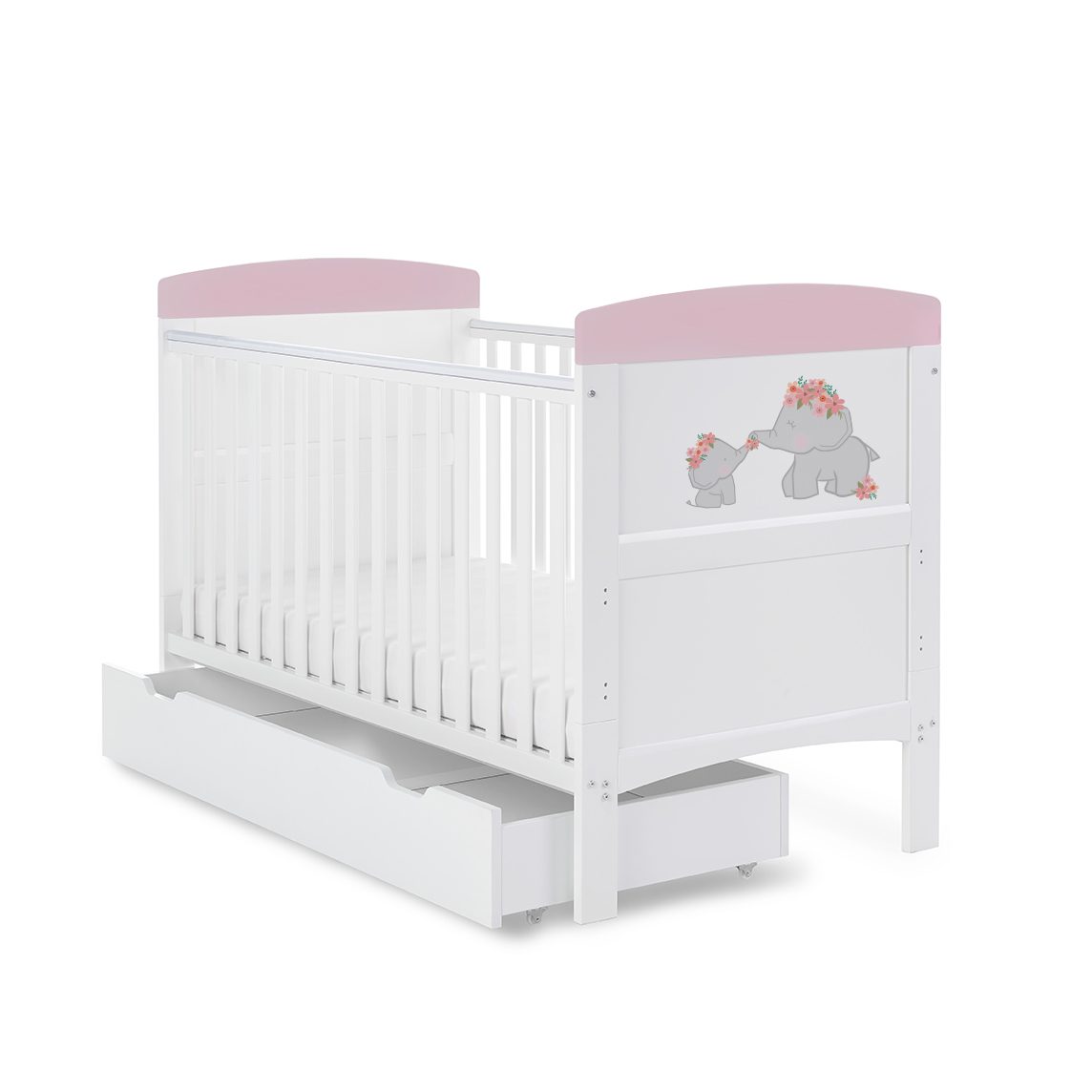Obaby Grace Inspire Cot Bed & Underdrawer – Me & Mini Me Elephants – Pink -  | For Your Little One