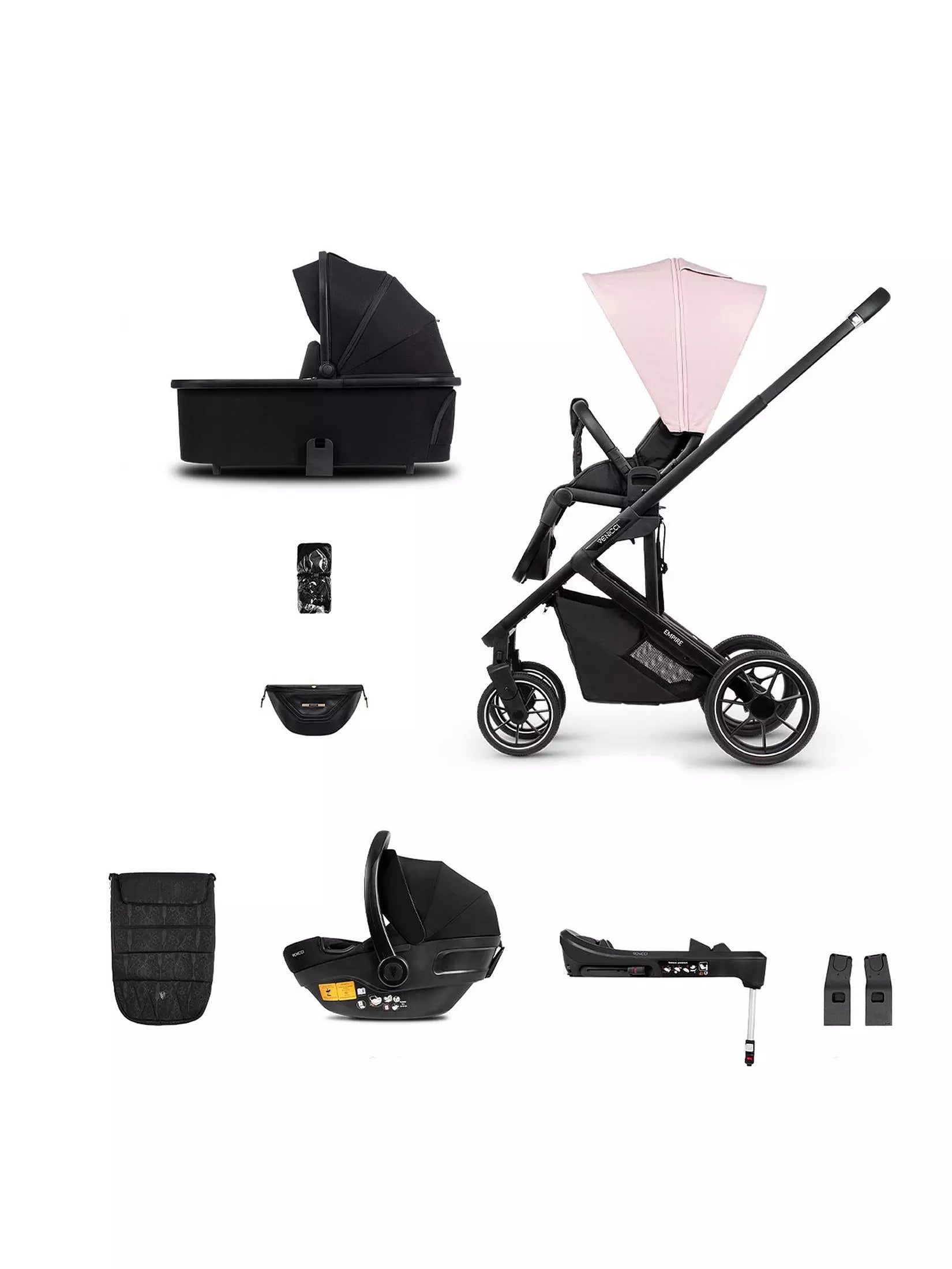 Venicci Empire Travel System 3in1 Plus Base Pushchair Bundle - Silk Pink