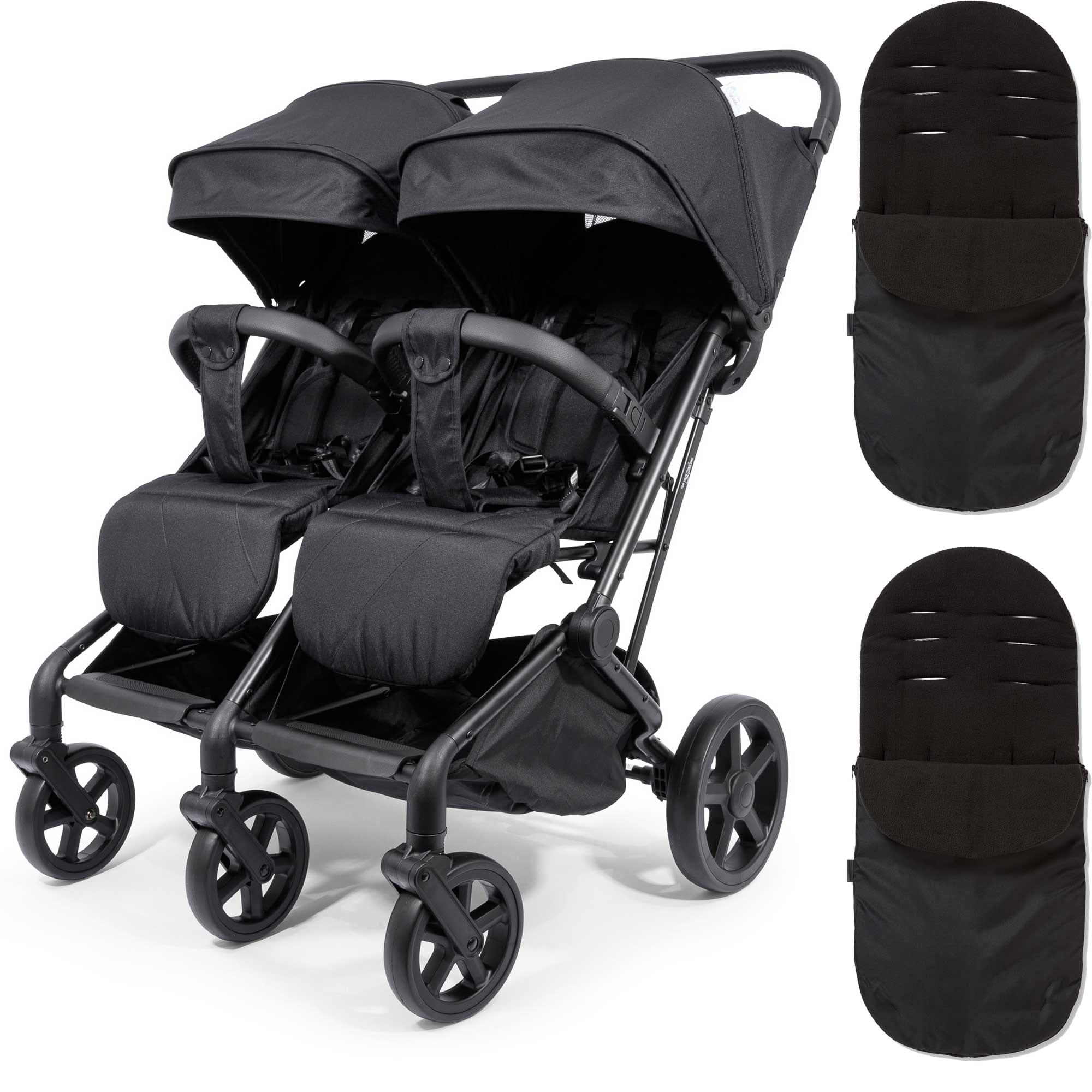 For Your Little One Duo Twin Easyfold Pushchair Bundle - Black   