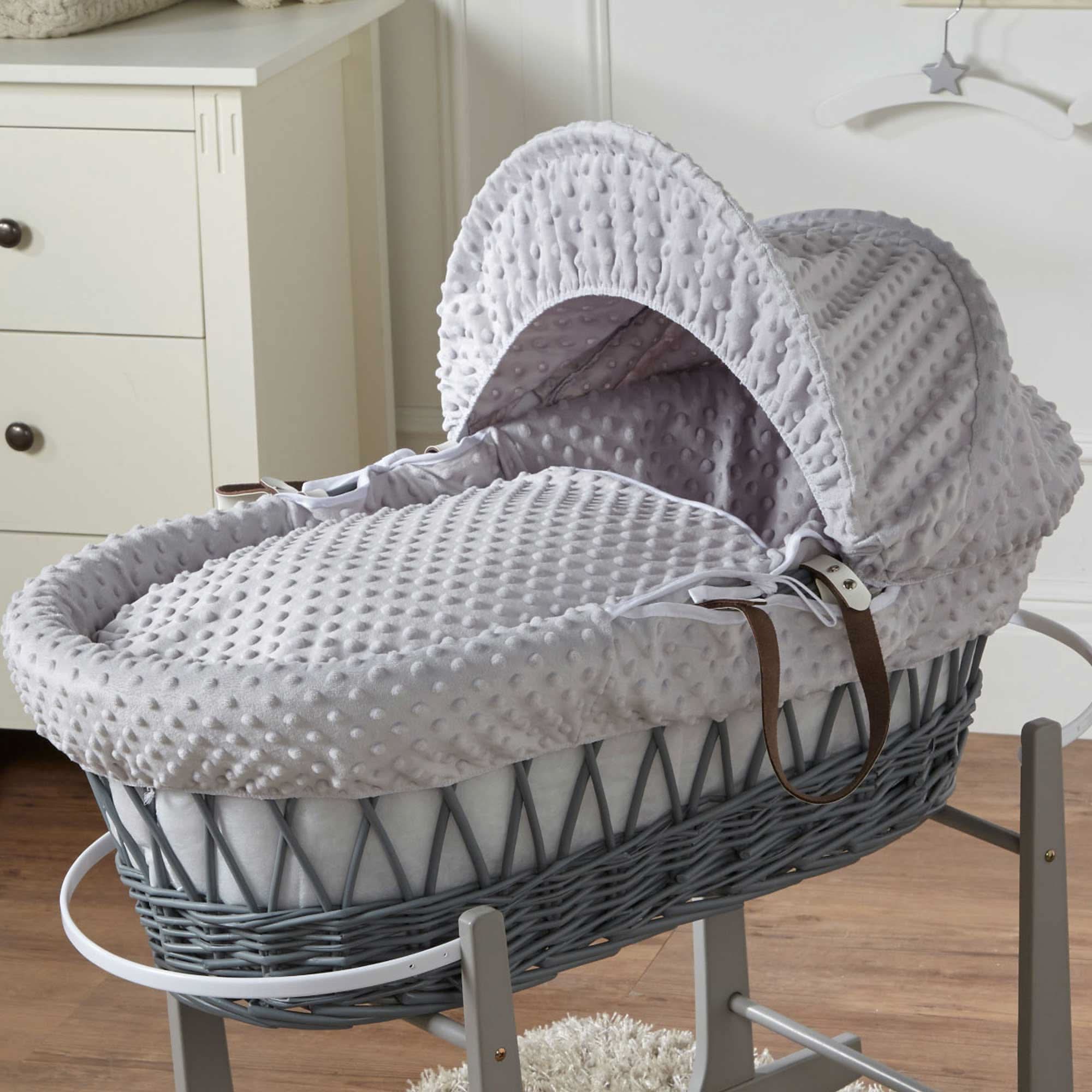 Grey Dimple Grey Wicker Baby Moses Basket With Stand   