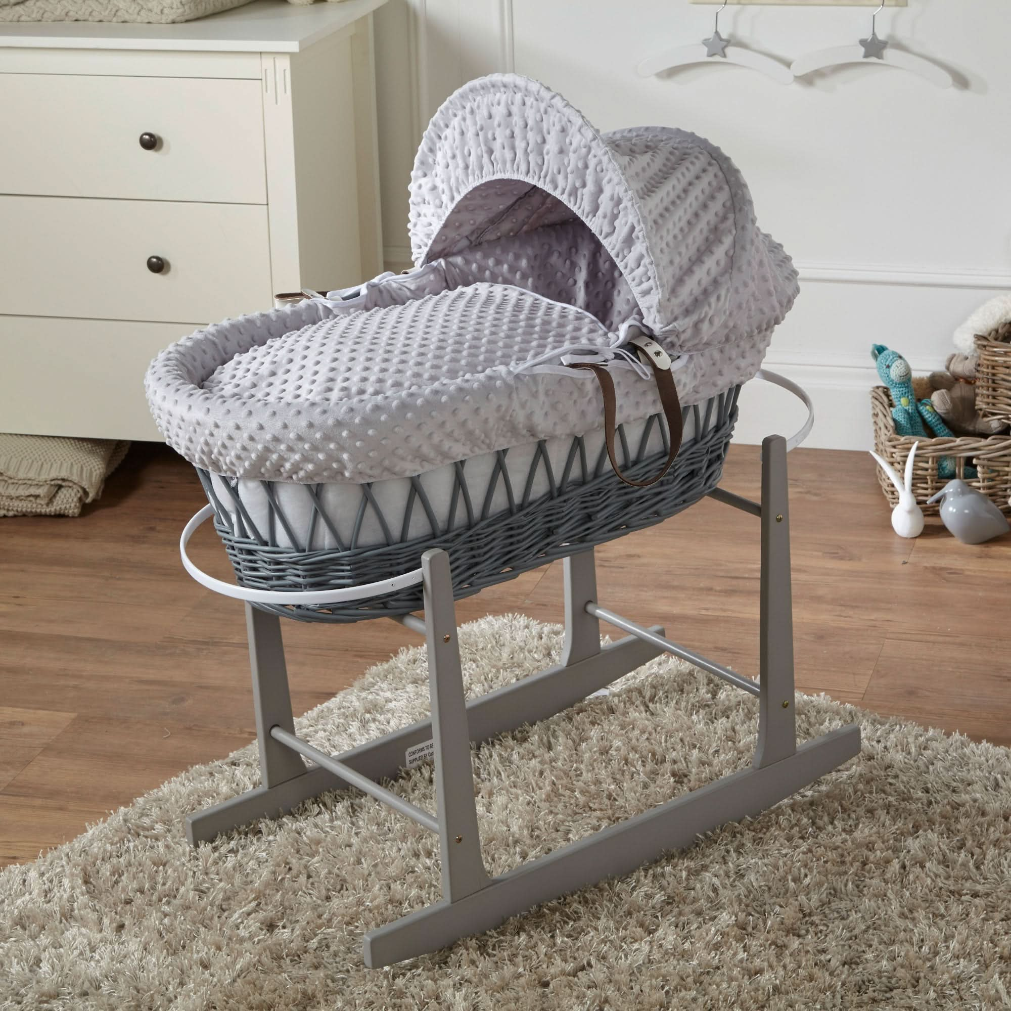 Grey Dimple Grey Wicker Baby Moses Basket With Stand   