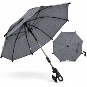Grey baby stroller parasol umbrella with clamp mounts and crank handle