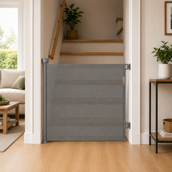 FYLO Baby Fabric Safety Retractable Stair Gate - Grey (Upto 120cm Width)