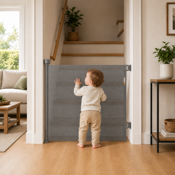 FYLO Baby Fabric Safety Retractable Stair Gate - Grey (Upto 120cm Width)