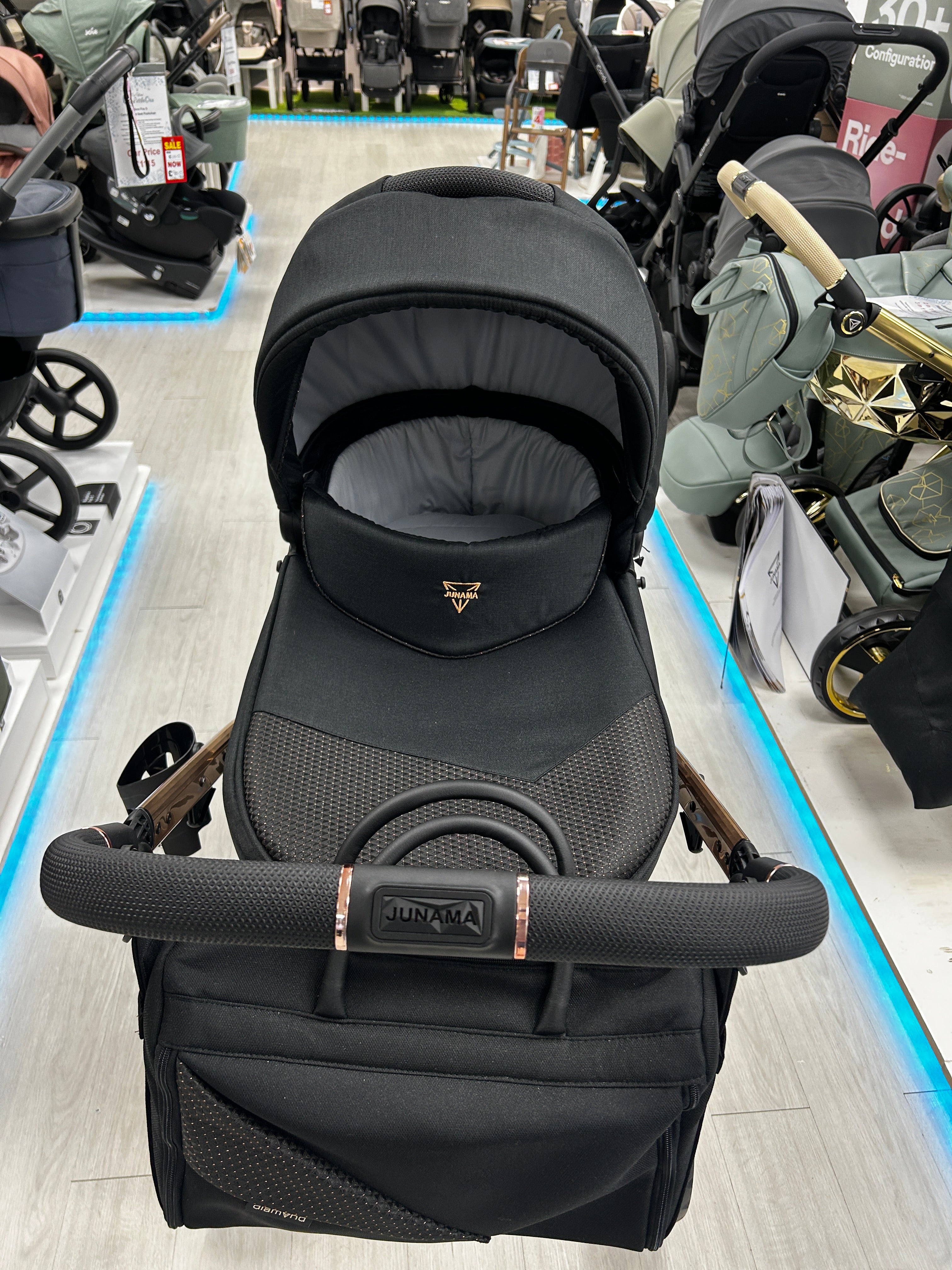 Junama Diamond S Line 2 in 1 Pram – Black And Rose Gold (Showroom Display)