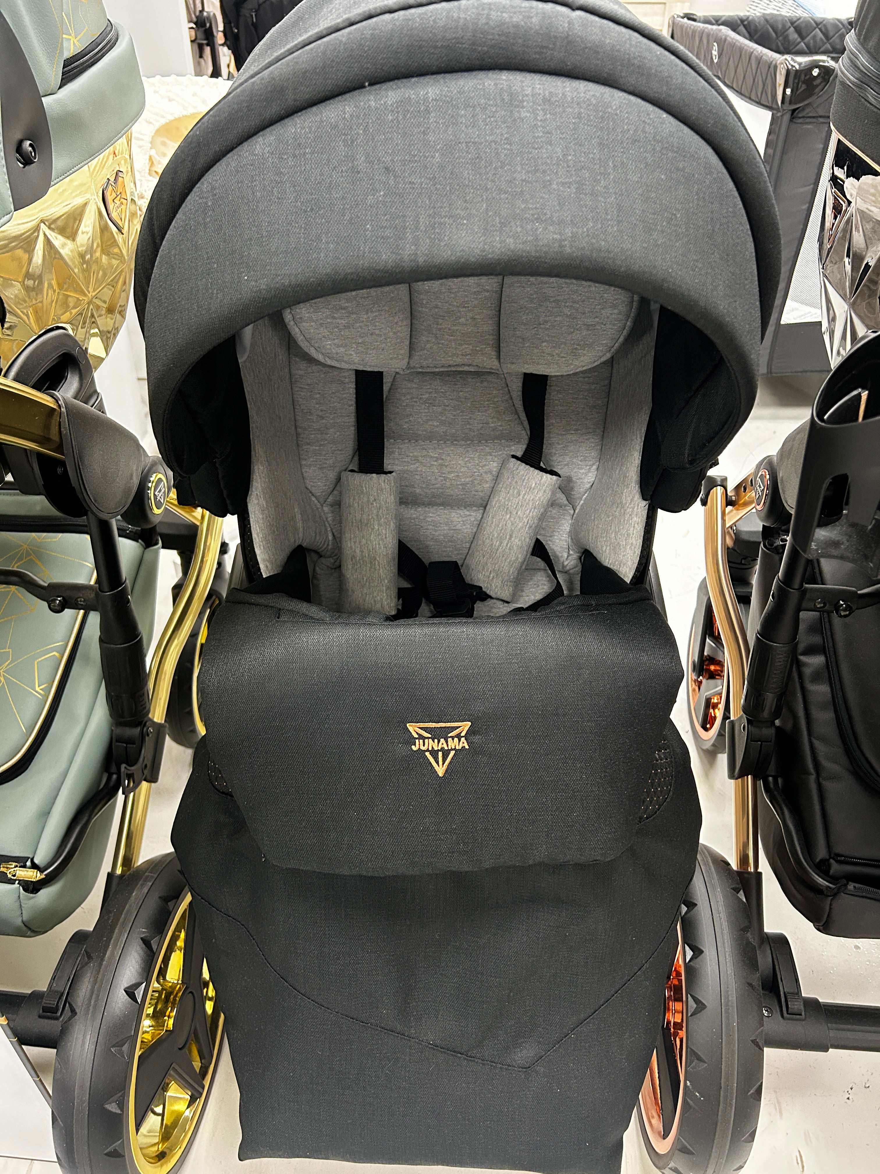 Junama Diamond S Line 2 in 1 Pram – Black And Rose Gold (Showroom Display)