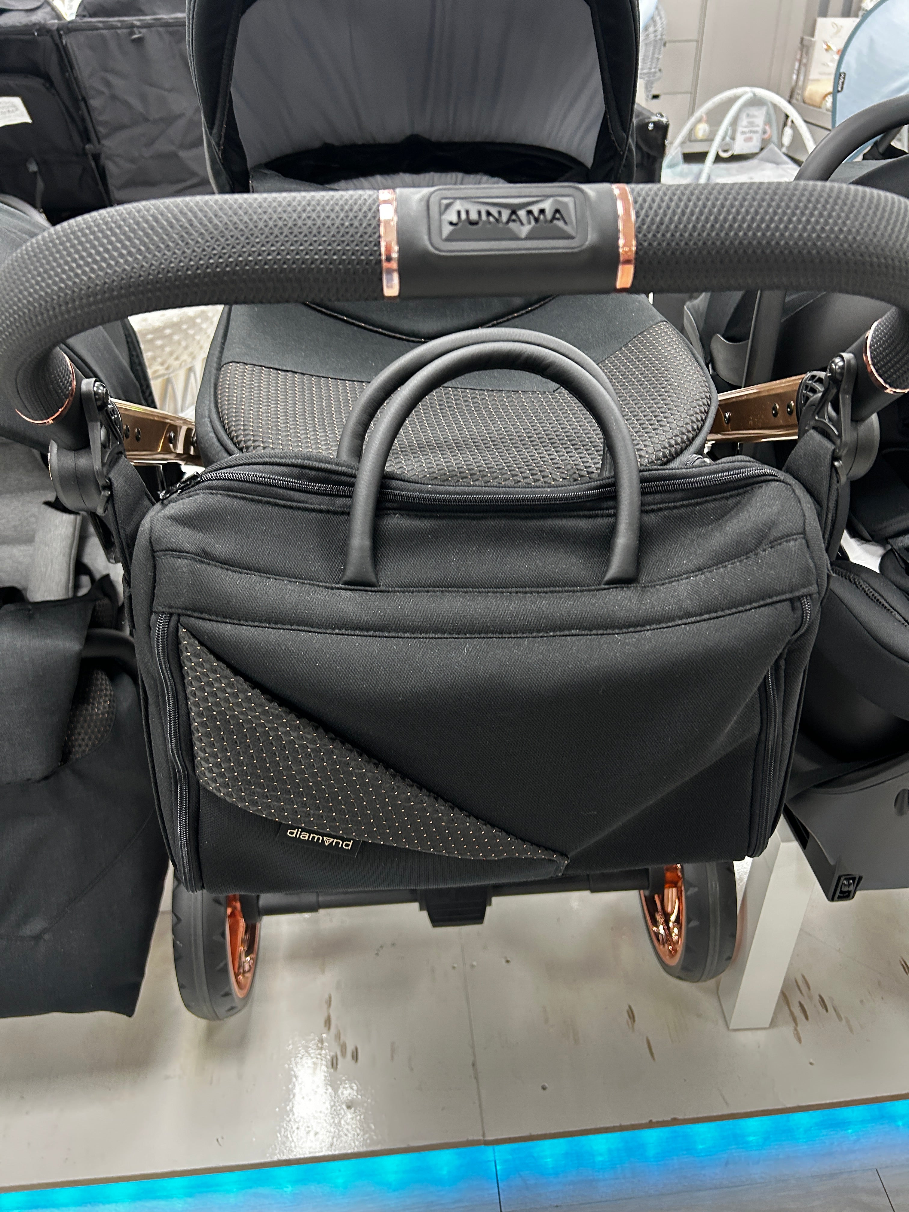 Junama Diamond S Line 2 in 1 Pram – Black And Rose Gold (Showroom Display)