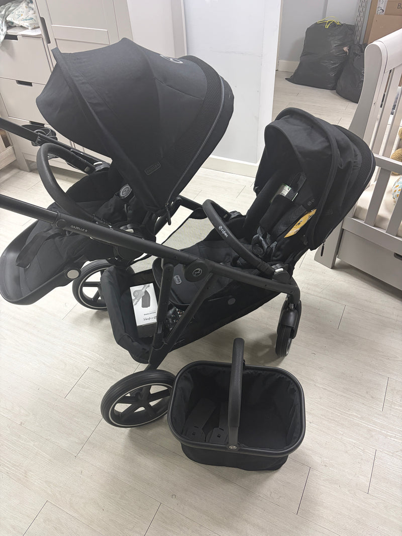 Cybex Gazelle Double (2x Seat Units) With Shopping Basket - Moon Black-Ex Display Clearance