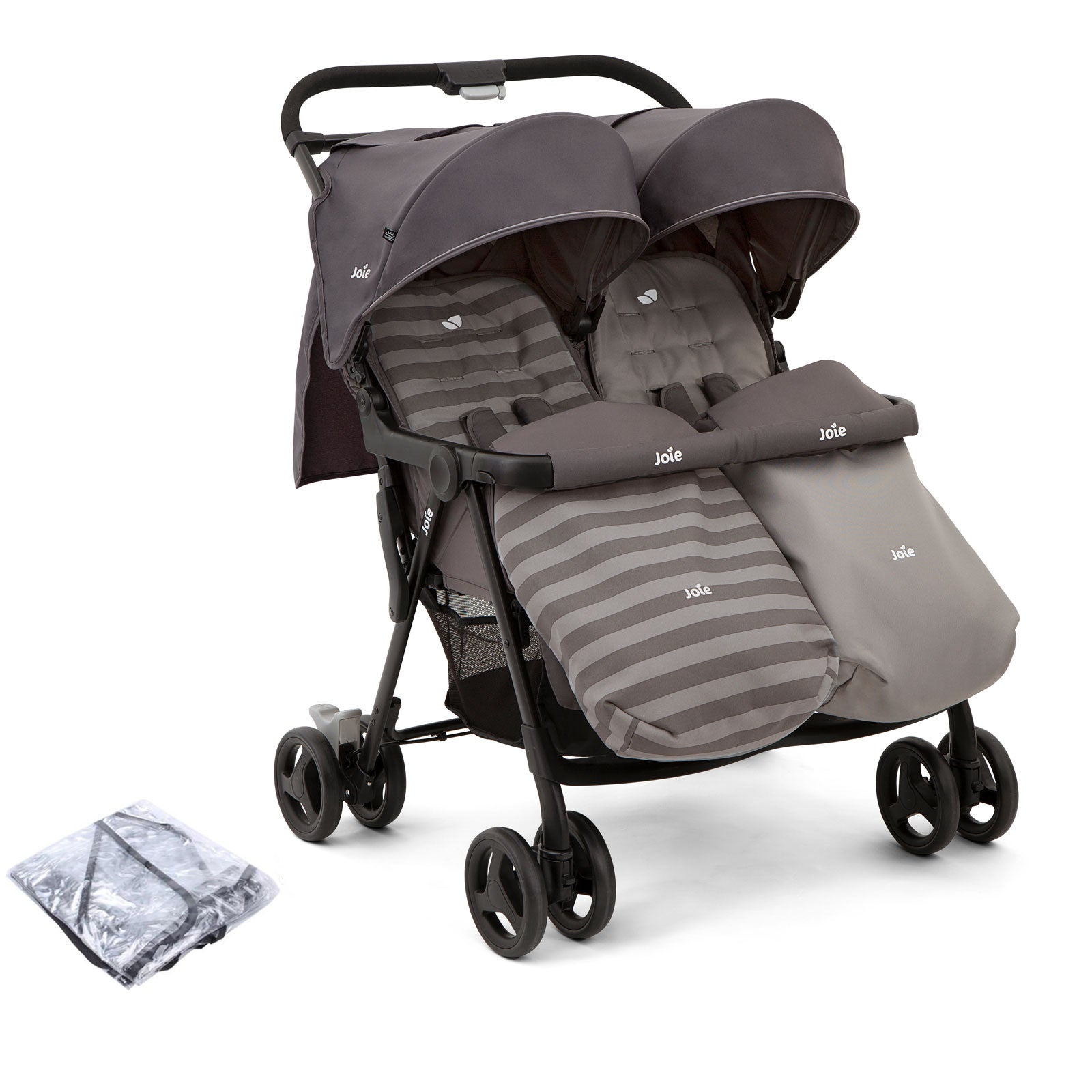 Joie Aire Twin Stroller Including 2 Footmuffs - Dark Pewter   