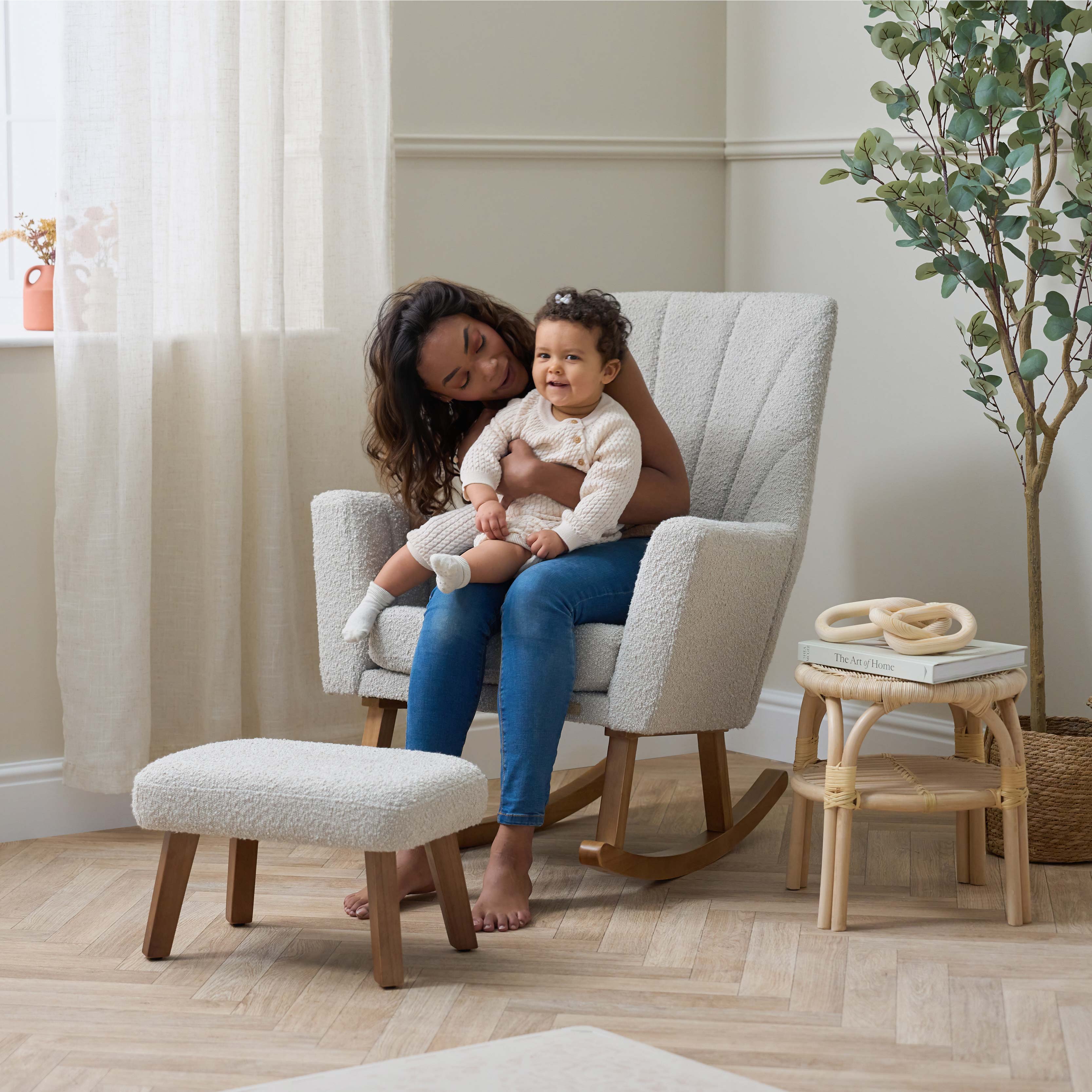 Jonah Luxe Rocking Chair & Foot Stool - Boucle Mushroom