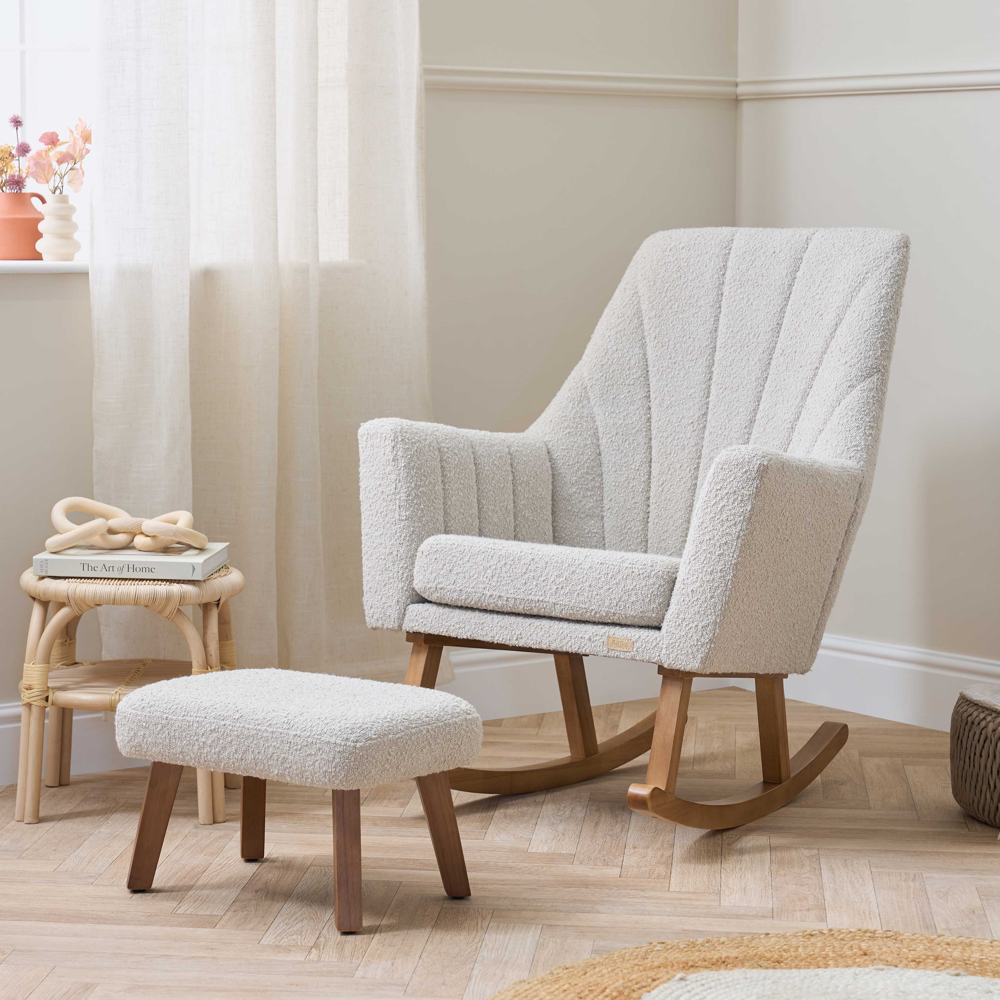 Jonah Luxe Rocking Chair & Foot Stool - Boucle Mushroom