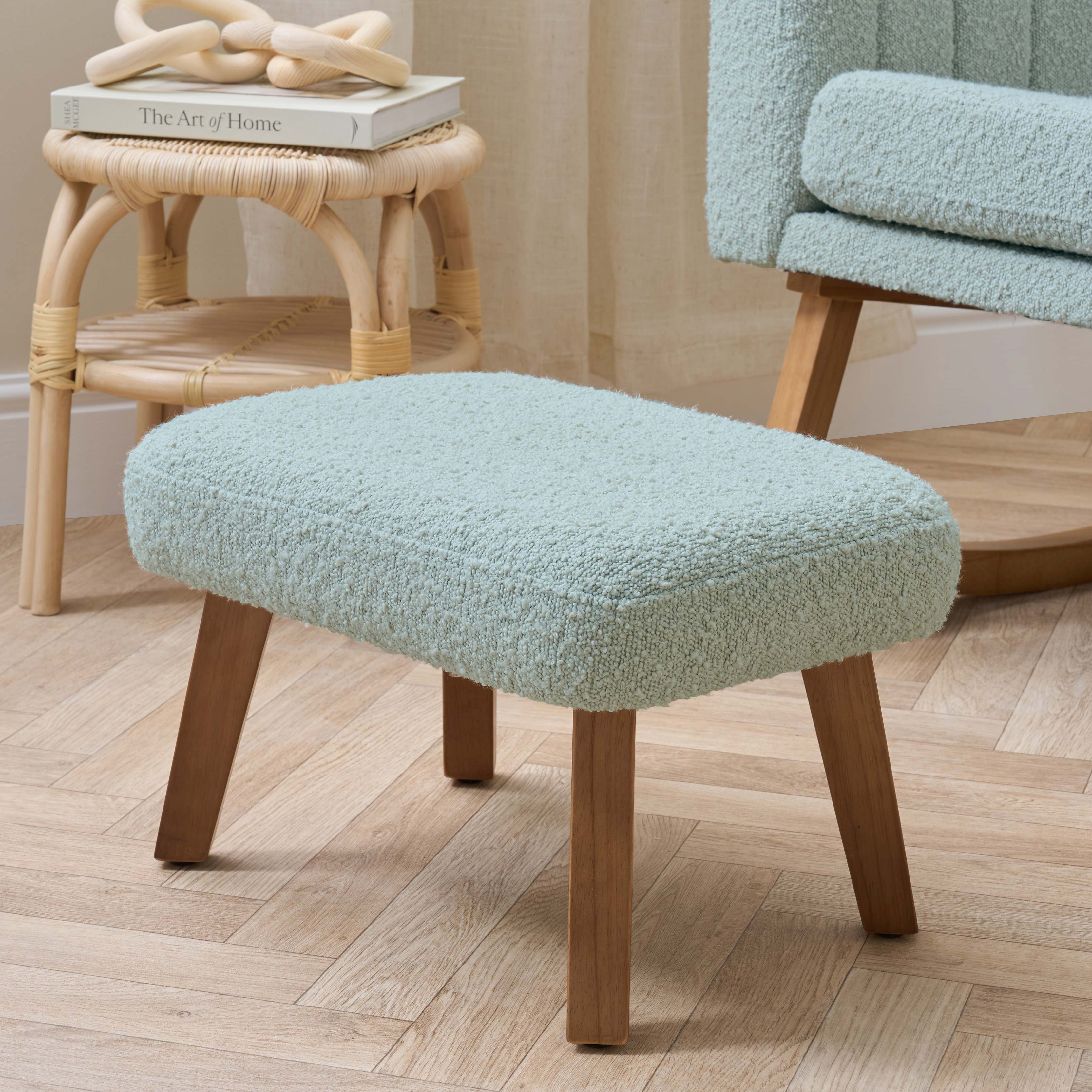 Jonah Luxe Rocking Chair & Foot Stool - Boucle Ocean Stone