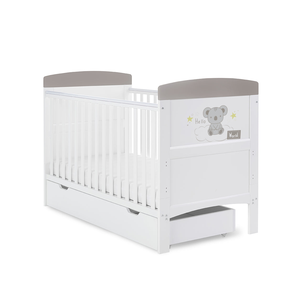 Obaby Grace Inspire Cot Bed & Underdrawer – Hello World Koala – Grey -  | For Your Little One