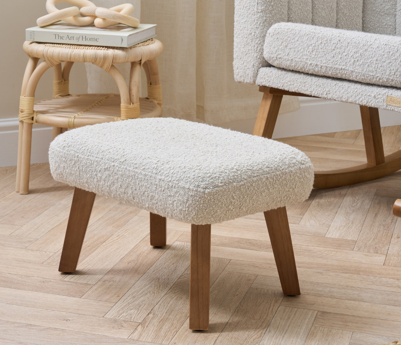 Jonah Luxe Rocking Chair & Foot Stool - Boucle Mushroom