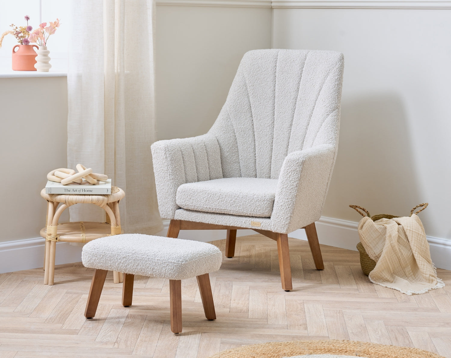 Jonah Luxe Rocking Chair & Foot Stool - Boucle Mushroom