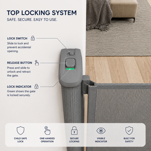FYLO Baby Fabric Safety Retractable Stair Gate - Grey (Upto 120cm Width)