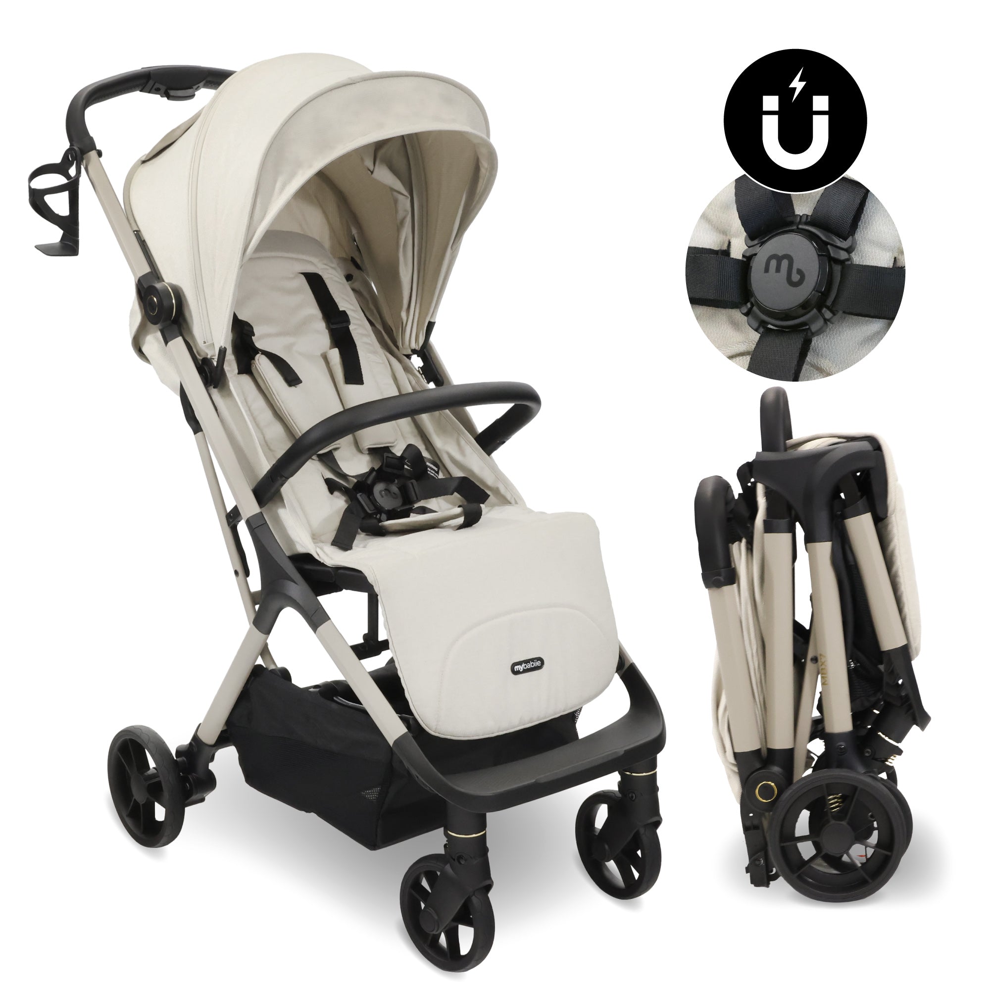 My Babiie MBX7 Plus Auto Fold Stroller - Ivory   